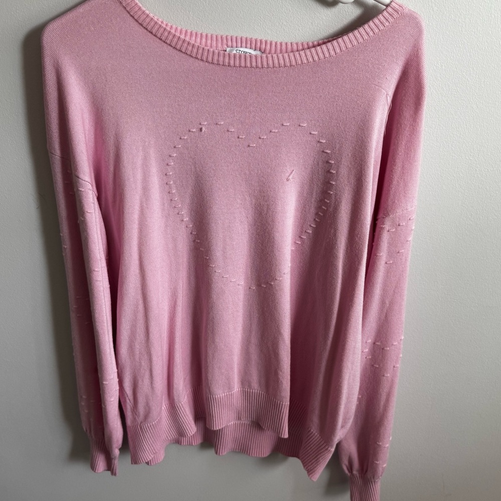 crown & ivy Pink Heart Crew Neck Sweater